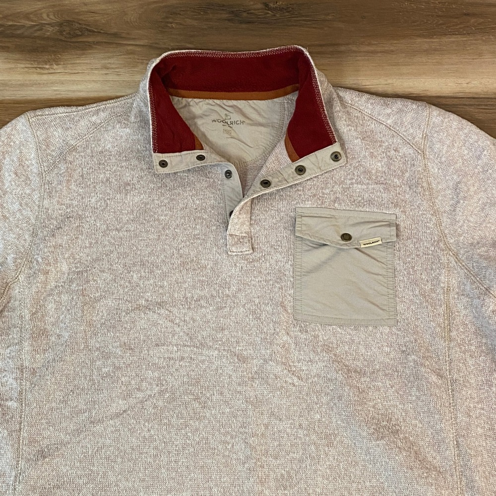 Woolrich Men's Pullover Fleece Snap Collar‎ Pocket Casual Shirt XXL Sweater Mock